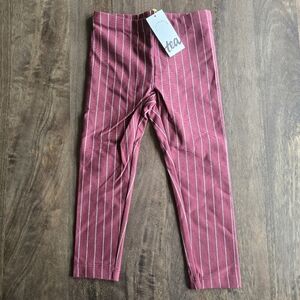 Nwt Tea Collection Metallic Stripe Leggings In Sangria Red Christmas